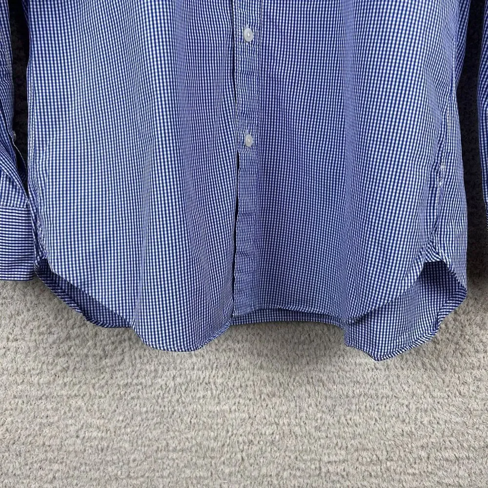 Thompson Shirtings by J.Crew Shirt Mens M Blue Micro Plaid 80s 2 Ply Long Sleeve